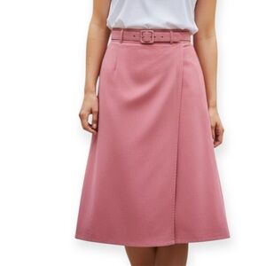 Vintage Elegant Pink Belted Rap-around Skirt - made in Canada